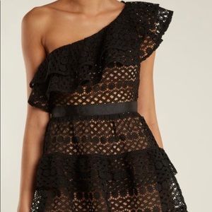 Self Portrait 1-shoulder Guipure-lace mini dress